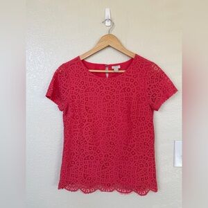 J. Crew Coral Lace Short Sleeve Top